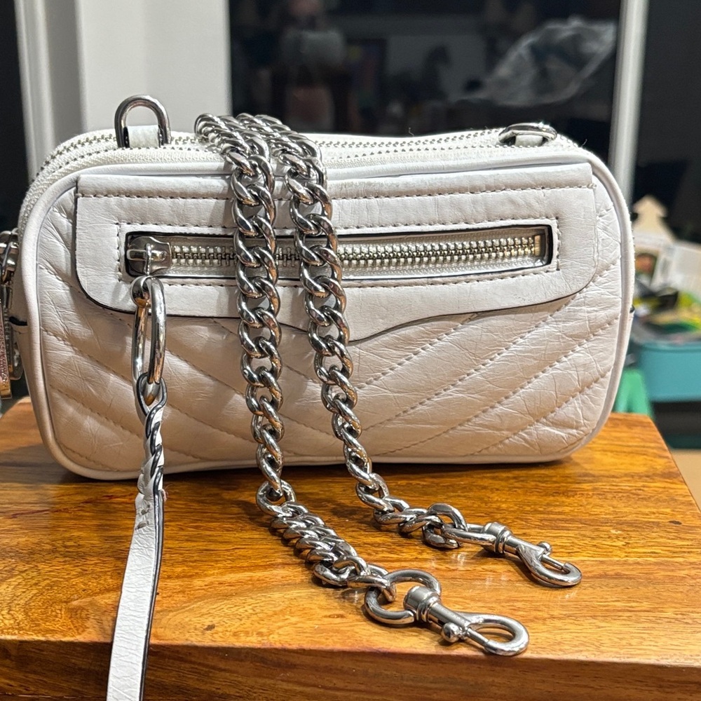 Rebecca Minkoff White Quilted Mini double Zip Crossbody Bag